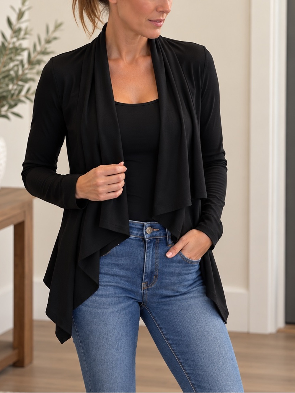 Z Supply Black Faux Suede Waterfall Drape Cardigan Jacket Size S